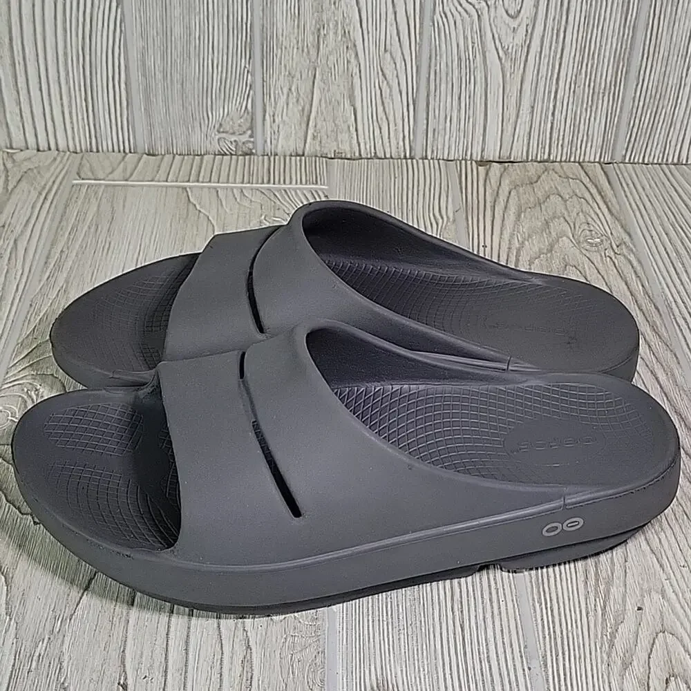 OOFOS OOah Grey Comfort Sport Slide Sandals Mens Size 10 Womens Size 12